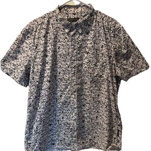 French Connection Men Black White Abstract Short Sleeve Button Down Shirt XL Geo